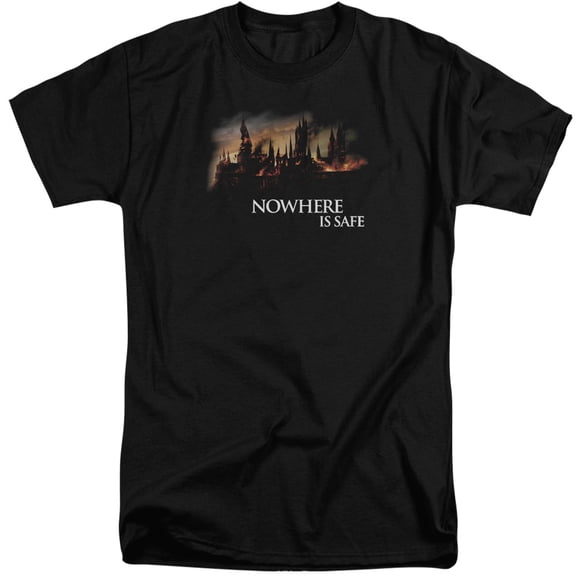 Trevco HP8003-ATT-4 Harry Potter & Burning Hogwarts Short Sleeve Adult Tall 18-1 T-Shirt, Black - Extra Large