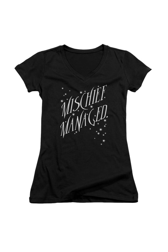 HP8020-JV-1 Harry Potter & Mischief Managed 4 Junior V-Neck T-Shirt, Black - Small
