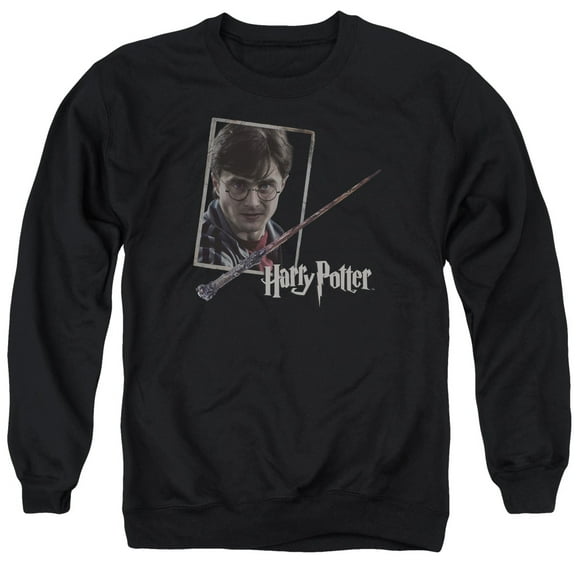 Trevco HP8048-AS-4 Harry Potter & Harrys Wand Portrait-Adult Crewneck Sweatshirt, Black - Extra Large