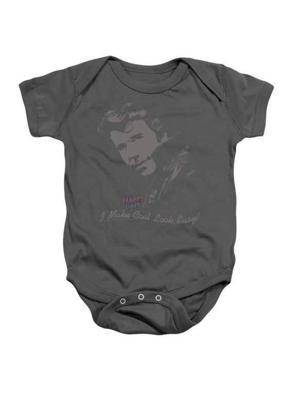 Happy Days-Cool Fonz - Infant Snapsuit - Charcoal- Small 6 Mos