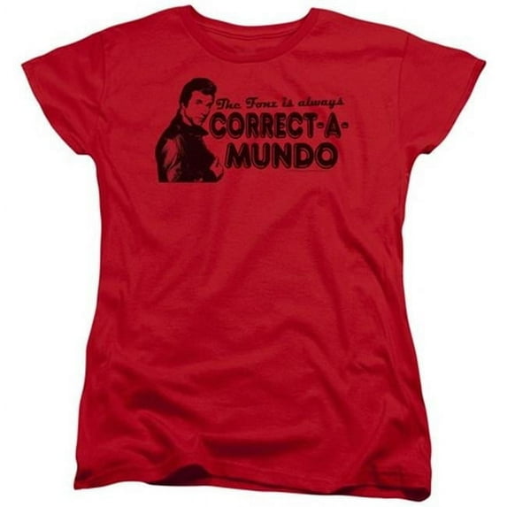Trevco Happy Days-Correct A Mundo - Short Sleeve Womens Tee - Red- Small