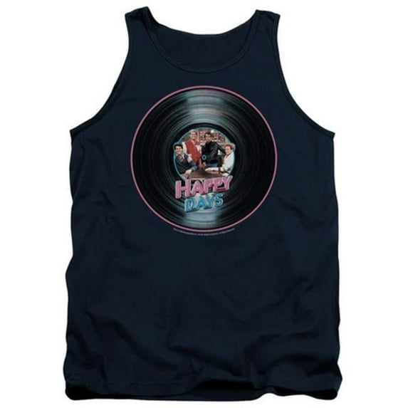 Trevco Happy Days-On The Record - Adult Tank Top - Navy- Medium