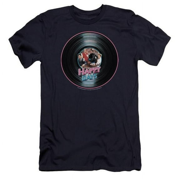 Trevco CBS130-PSF-5 Happy Days & On the Record Premium Canvas Adult Cotton Slim Fit 30-1 T-Shirt, Navy - 2X