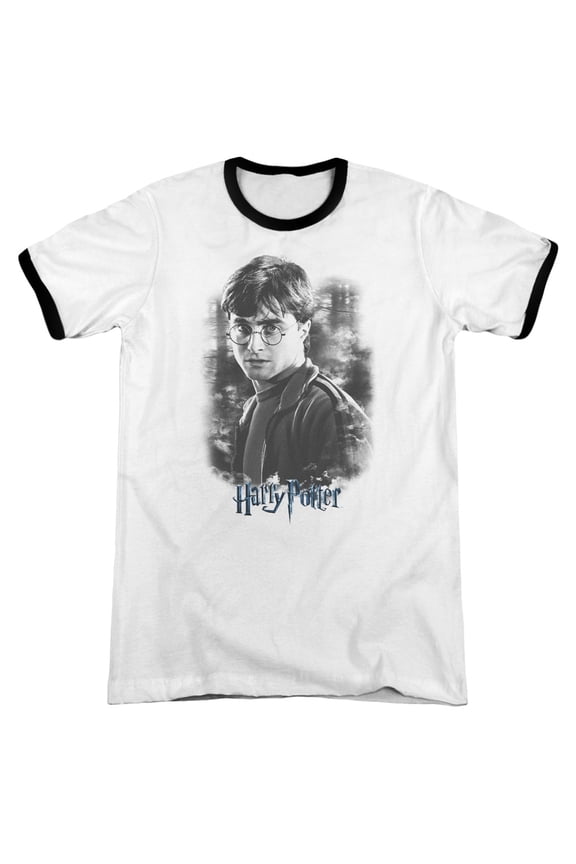 Harry Potter & Harry in the Woods-Adult Ringer T-Shirt, White & Black - Medium