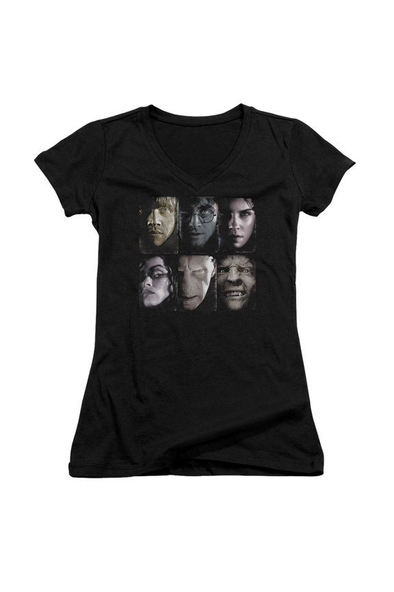 Harry Potter & Horizontal Heads Junior V-Neck T-Shirt, Black - Small
