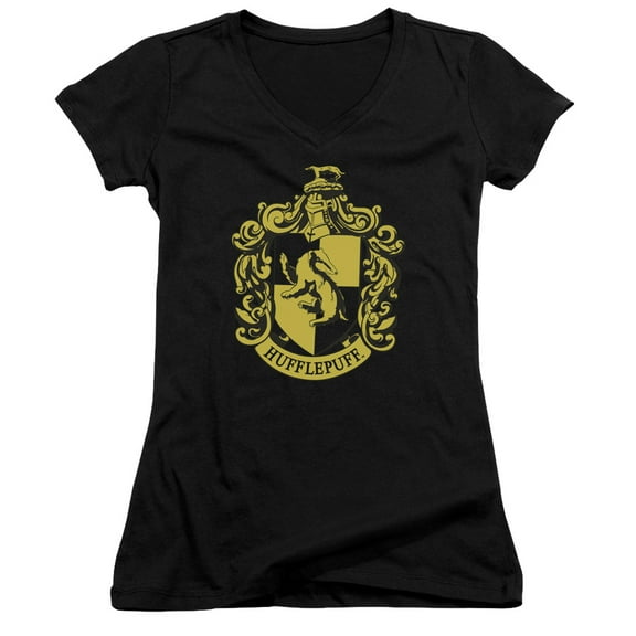 Trevco  Harry Potter & Hufflepuff Crest-Junior V-Neck T-Shirt, Black - Small