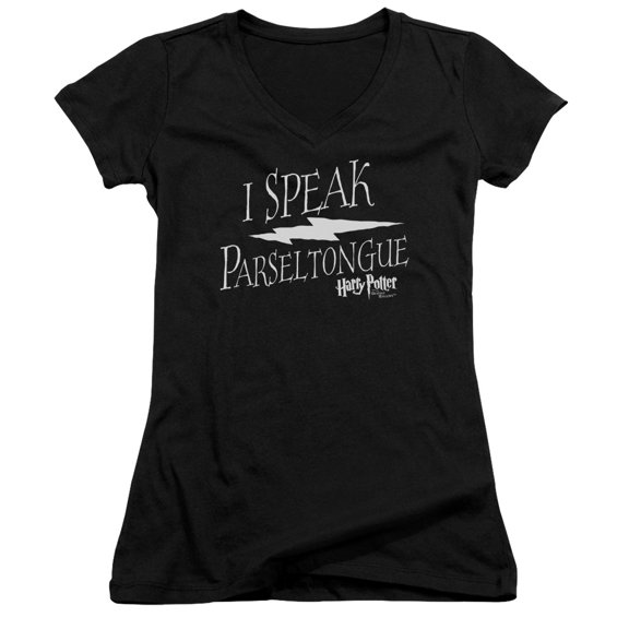 Trevco  Harry Potter & I Speak Parseltongue-Junior V-Neck T-Shirt, Black - Small
