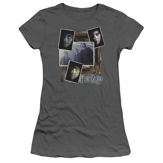 Trevco Harry Potter & Trio Collage Short Sleeve Junior Sheer T-Shirt, Charcoal - Extra Large
