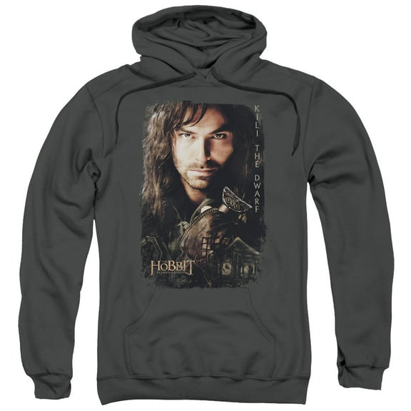 Trevco Hobbit-Kili Poster Adult Pull-Over Hoodie- Charcoal - Medium