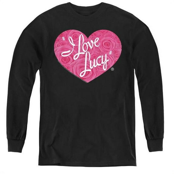 Trevco I Love Lucy & Floral Logo-Youth Long Sleeve Tee, Black - Medium