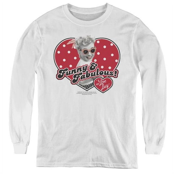 Trevco I Love Lucy & Funny & Fabulous-Youth Long Sleeve Tee, White - Large