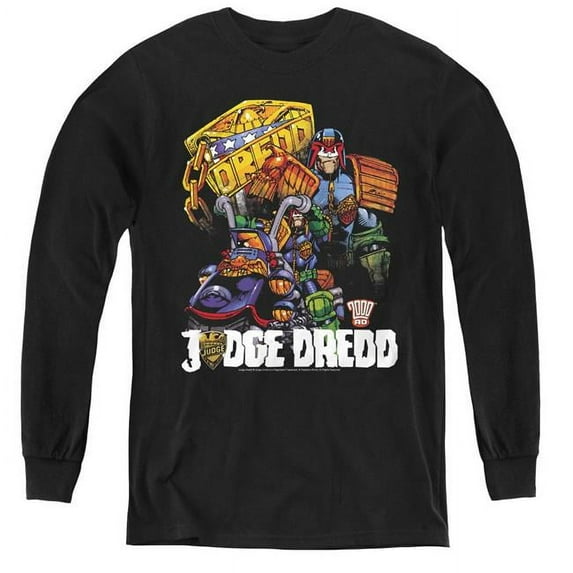 Trevco JD112-YL-3 Judge Dredd Bike & Badge Youth Long Sleeve T-Shirt Black - Large