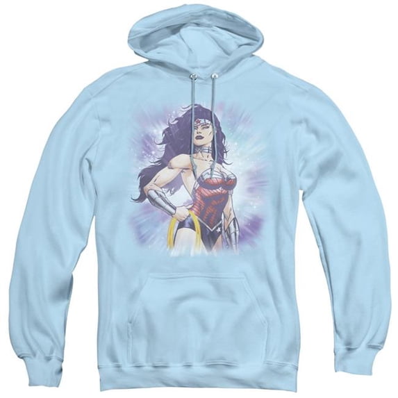 Trevco JLA & Warrior-Adult Pull-Over Hoodie, Light Blue - Extra Large