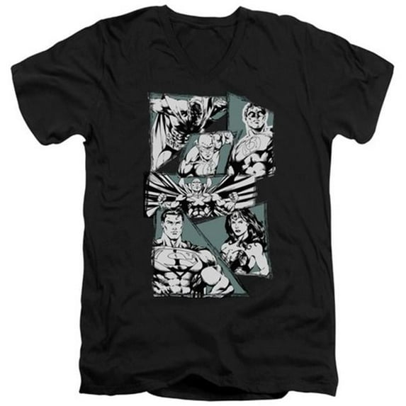 Trevco Jla-A Mighty League Short Sleeve Adult V-Neck 30-1 Tee- Black - Medium