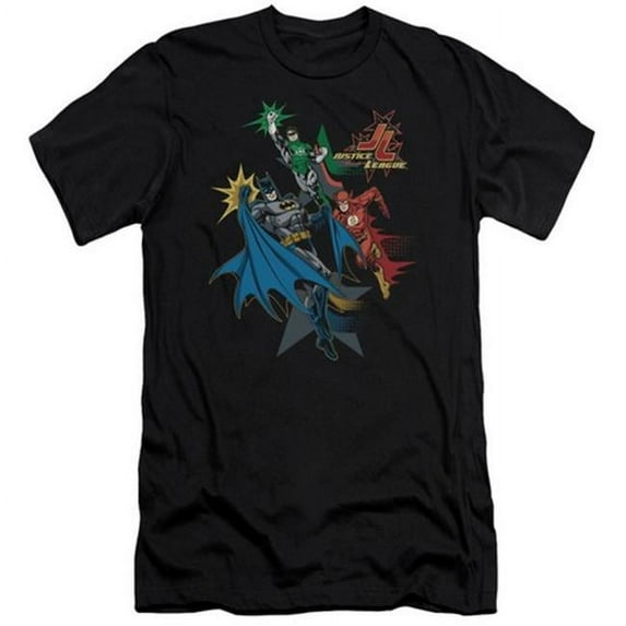 Trevco Jla-Action Stars Short Sleeve Adult 30-1 Tee- Black - Medium