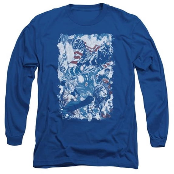 Trevco Jla-American Justice Long Sleeve Adult 18-1 Tee- Royal - Small