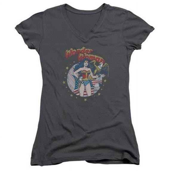 Trevco Jla-At Your Service Junior V-Neck Tee- Charcoal - Small