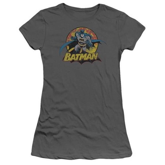 Trevco Jla-Batman Rough Distress Short Sleeve Junior Sheer Tee- Charcoal - 2X