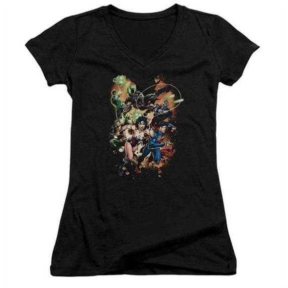 Trevco Jla-Battle Ready Junior V-Neck Tee, Black - Medium