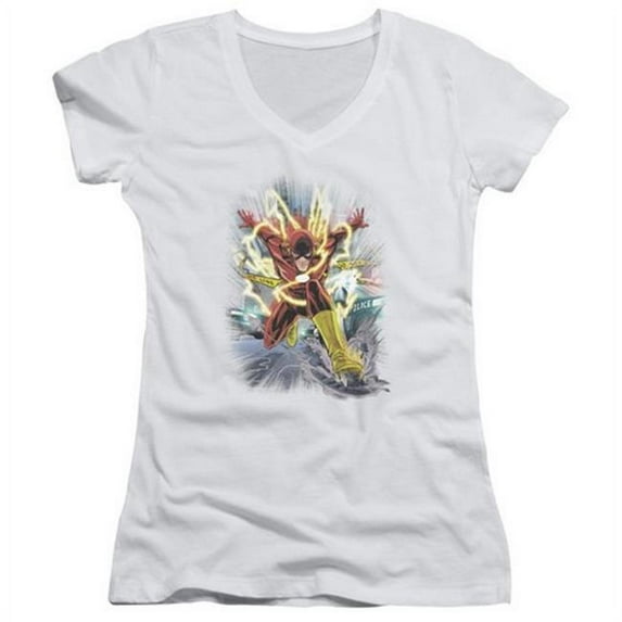 Trevco Jla-Brightest Day Flash Junior V-Neck Tee- White - XL