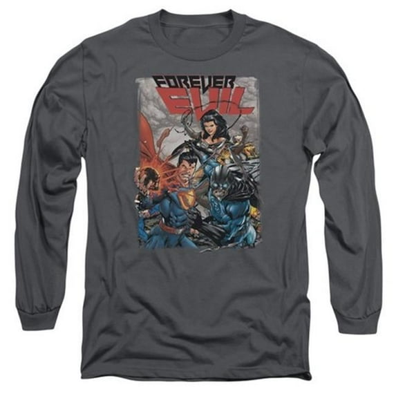 Trevco Jla-Crime Syndicate Long Sleeve Adult 18-1 Tee- Charcoal - Large