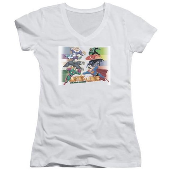 Trevco Jla-Evildoers Beware Junior V-Neck Tee- White - 2X