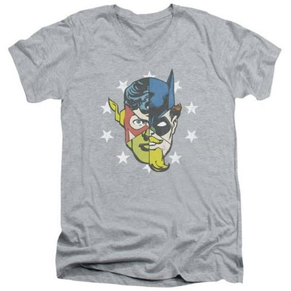 Trevco Jla-Face Off Short Sleeve Adult V-Neck 30-1 Tee - Athletic Heather - Small