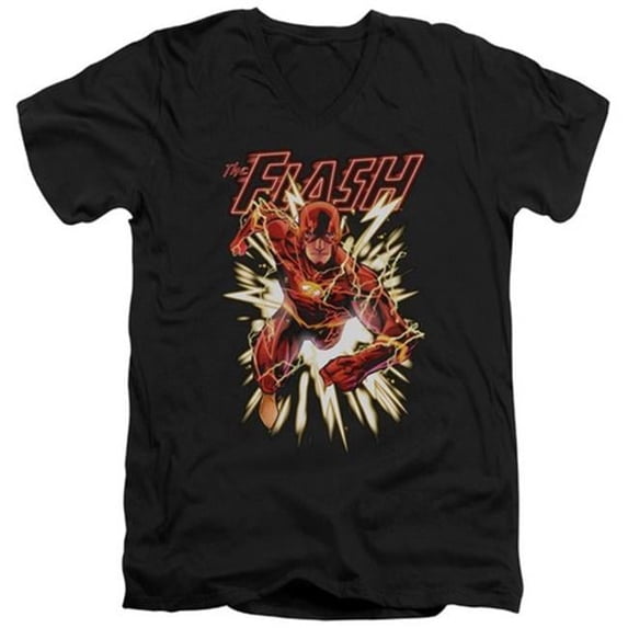 Trevco Jla-Flash Glow Short Sleeve Adult V-Neck 30-1 Tee- Black - Large