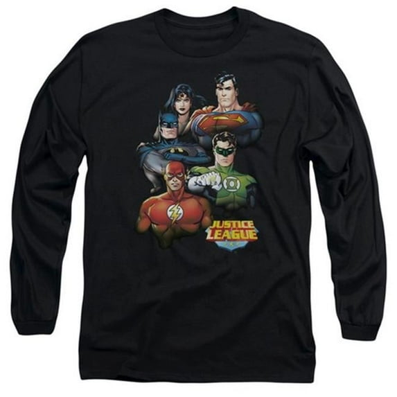 Trevco Jla-Group Portrait Long Sleeve Adult 18-1 Tee- Black - Medium