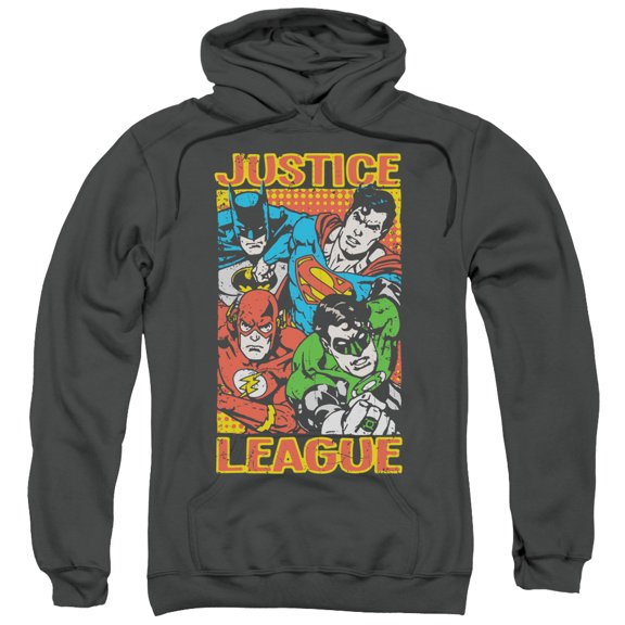 Trevco Jla-Hero Mashup Adult Pull-Over Hoodie- Charcoal - Small