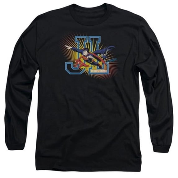 Trevco Jla-Heroes United Long Sleeve Adult 18-1 Tee- Black - XL