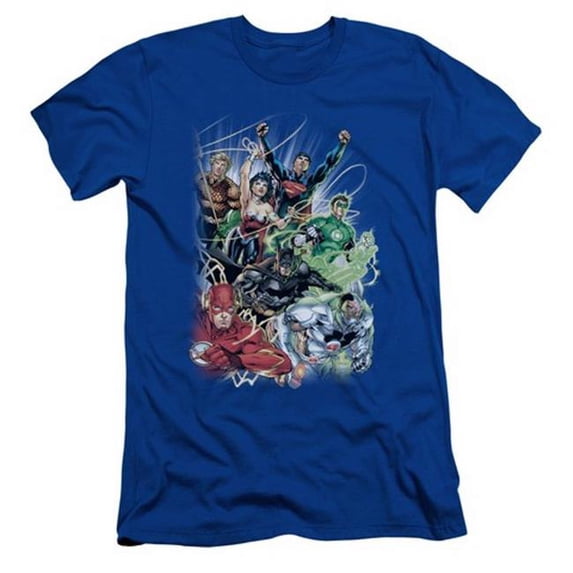 Trevco Jla-Justice League No.1 - Short Sleeve Adult 30-1 Tee - Royal- Small