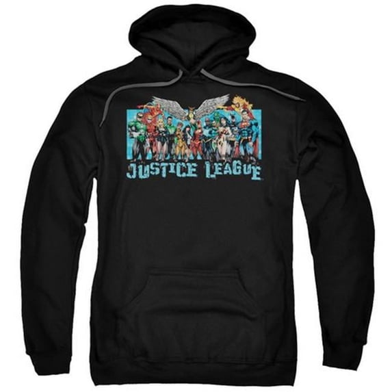 Trevco Jla-League Lineup Adult Pull-Over Hoodie- Black - Large