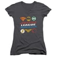 thumbnail image 1 of Trevco Jla-Pixel Logos Junior V-Neck Tee- Charcoal - 2X, 1 of 1