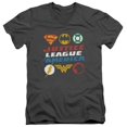thumbnail image 1 of Trevco Jla-Pixel Logos Short Sleeve Adult V-Neck 30-1 Tee- Charcoal - Large, 1 of 2