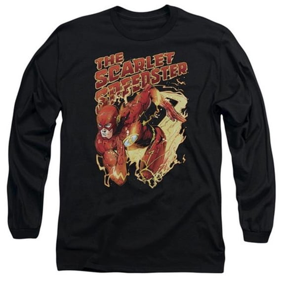 Trevco Jla-Scarlet Speedster Long Sleeve Adult 18-1 Tee- Black - Medium