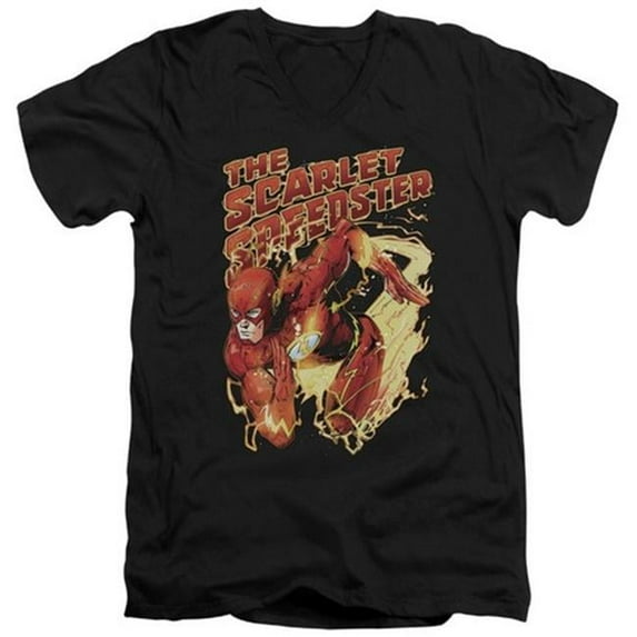 Trevco Jla-Scarlet Speedster Short Sleeve Adult V-Neck 30-1 Tee- Black - 2X