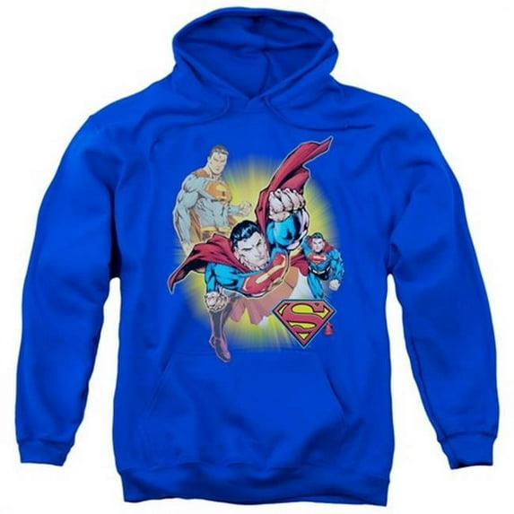 Trevco Jla-Superman Collage Adult Pull-Over Hoodie- Royal Blue - Medium