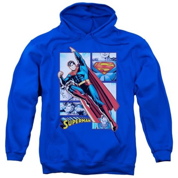 Trevco Jla-Superman Panels Adult Pull-Over Hoodie- Royal Blue - 3X