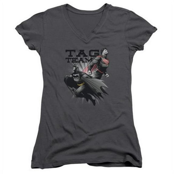 Trevco Jla-Tag Team Junior V-Neck Tee- Charcoal - Small