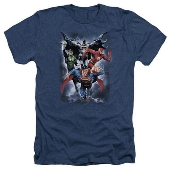 Trevco Jla-The Coming Storm Adult Heather Tee- Navy - Medium