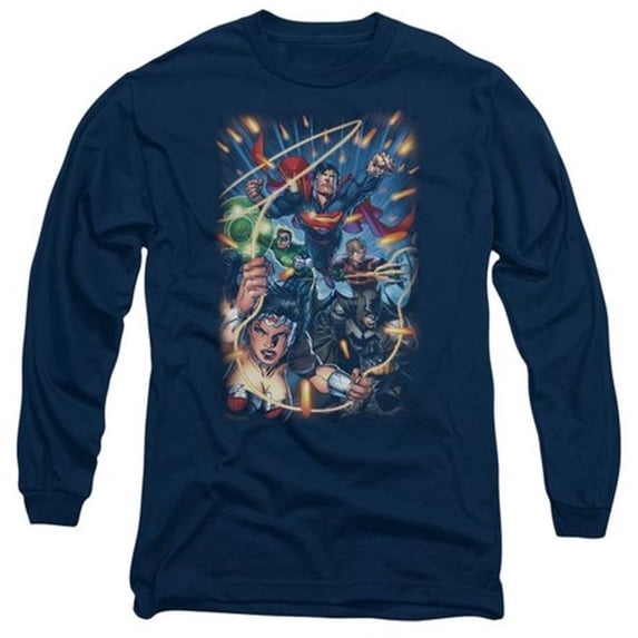 Trevco Jla-Under Attack Long Sleeve Adult 18-1 Tee- Navy - 2X