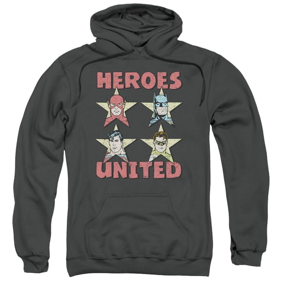 Trevco Jla-United Stars Adult Pull-Over Hoodie- Charcoal - Medium