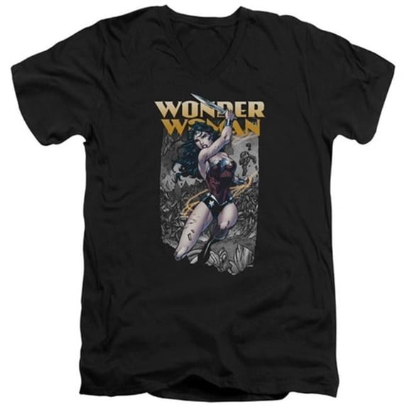 Trevco Jla-Wonder Slice Short Sleeve Adult V-Neck 30-1 Tee- Black - XL