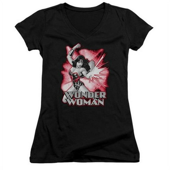 Trevco Jla-Wonder Woman Red & Gray Junior V-Neck Tee- Black - XL