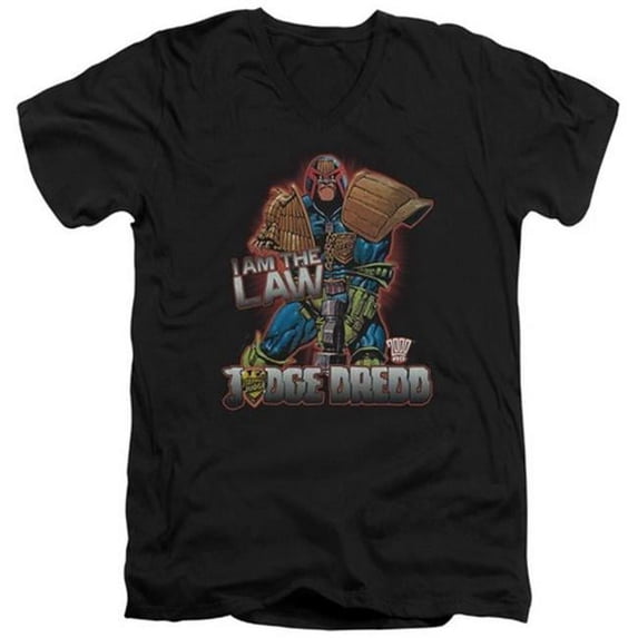 Trevco Judge Dredd-Law Short Sleeve Adult V-Neck 30-1 Tee- Black - Large