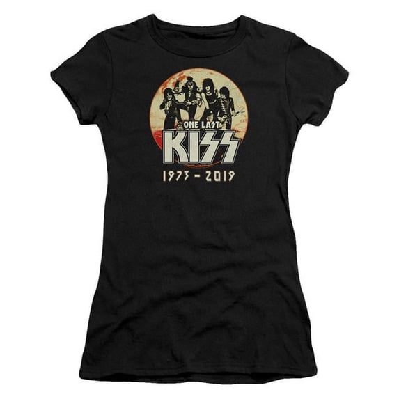 Trevco KISS254-JS-1 Kiss & 1973-2019 Print Juniors Sheer Cap Sleeve T-Shirt, Black - Small