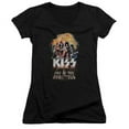 thumbnail image 1 of Trevco  KISS257-JV-2 Kiss & Boom Print Juniors Sheer Cap Sleeve V-Neck T-Shirt, Black - Medium, 1 of 1
