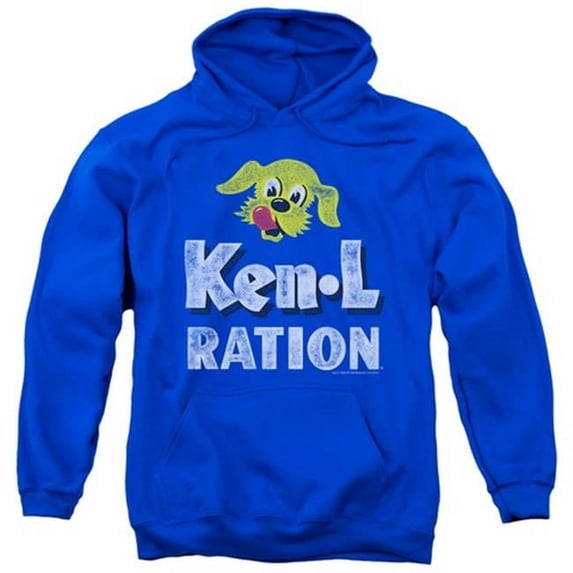 Trevco Ken L Ration-Distressed Logo Adult Pull-Over Hoodie- Royal Blue - Medium