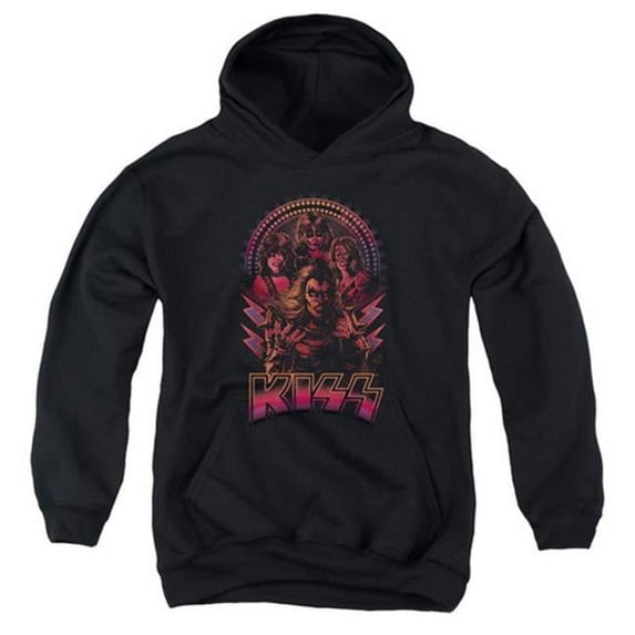 Trevco Kiss-Comic Style Youth Pull-Over Hoodie, Black - Medium